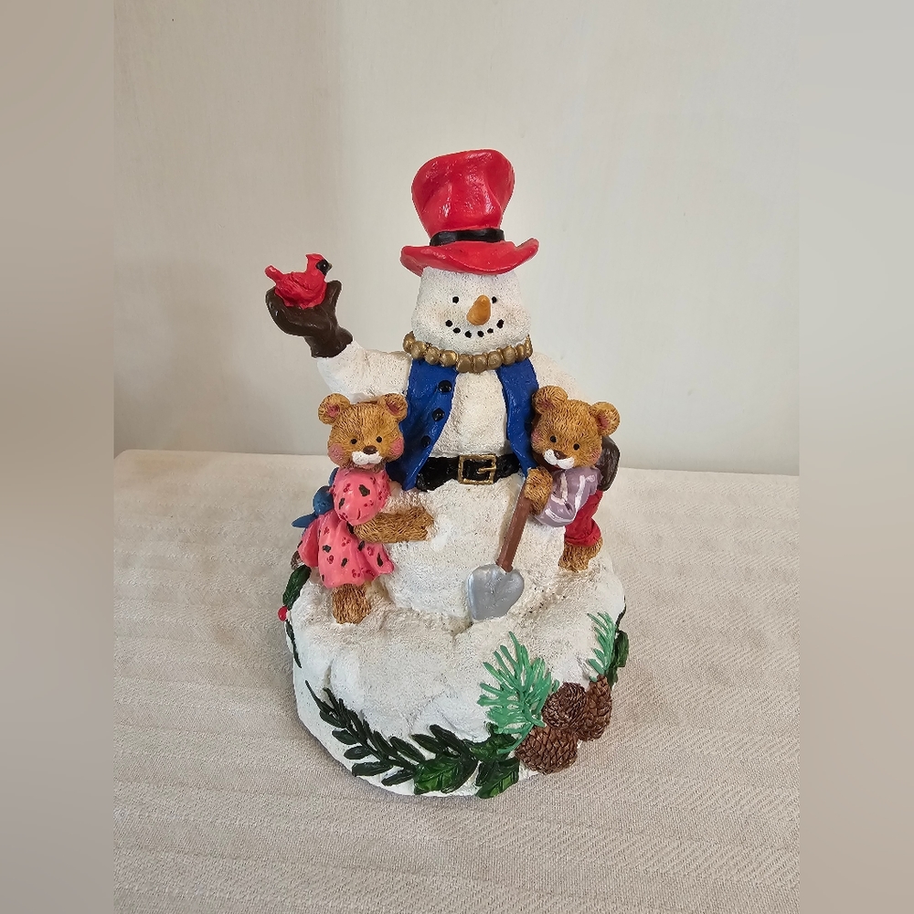 Snowman With Bears Music Box We Wish You A Merry Christmas